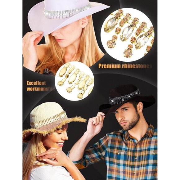 3 Pcs Rhinestone Cowboy Hat Bands Western Style Adjustable Fit for Men Women main image 4